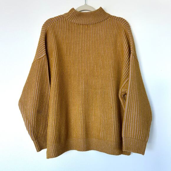 Topshop Mustard Yellow Ribbed Mock Neck Pullover Sweater Size 6 Oversized Knit - Picture 12 of 13